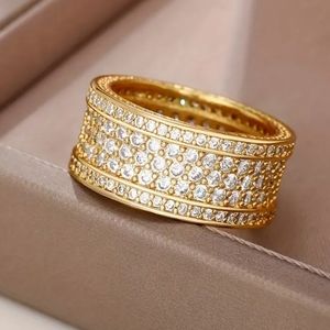 18k Gold Plated Band Ring With Inlaid Zircons